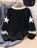28 Number Star Baskılı V Yaka Oversize Sweatshirt