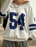 54 Number Baskılı V Yaka Oversize Sweatshirt