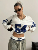 54 Number Baskılı V Yaka Oversize Sweatshirt