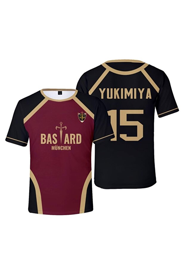 Siyah Bordo Anime Blue Lock 15 YUKIMIYA Forma Unisex T-shirt