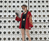 Dragon Design Red Black Detaylı Unisex Kimono