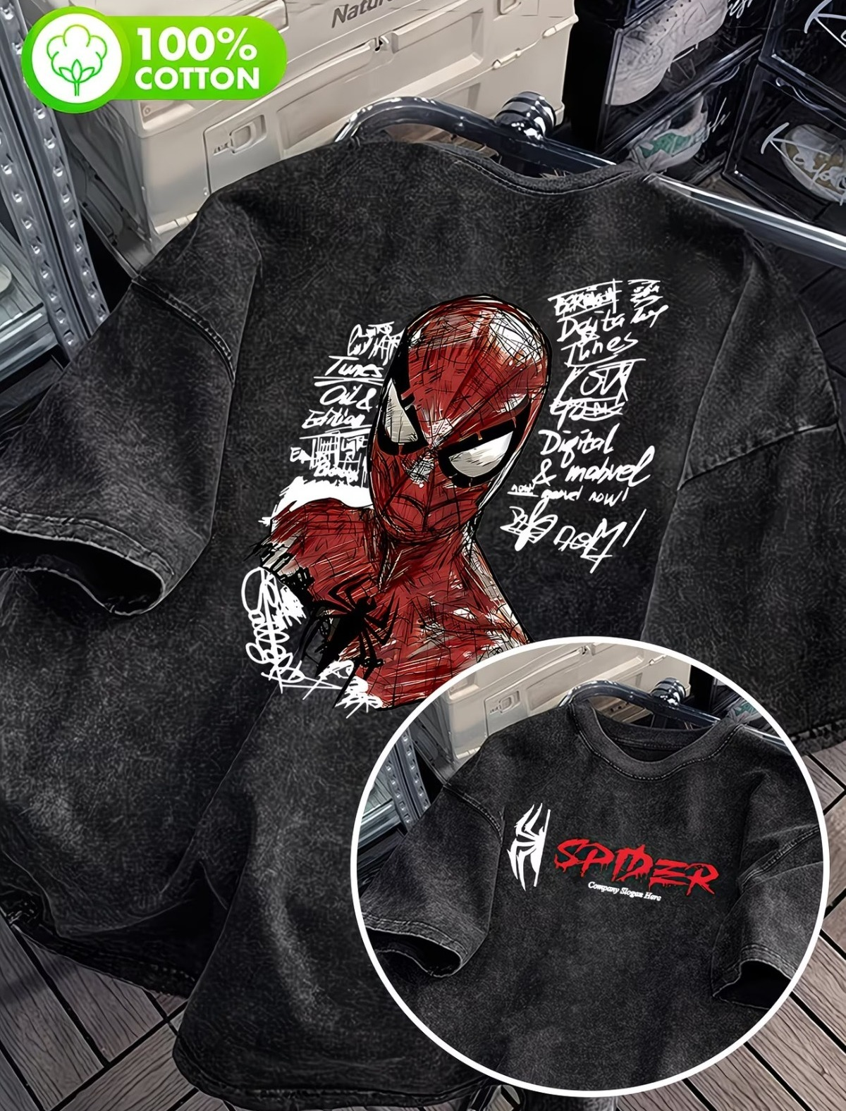 Spider Man Baskılı Unisex Oversize T-Shirt