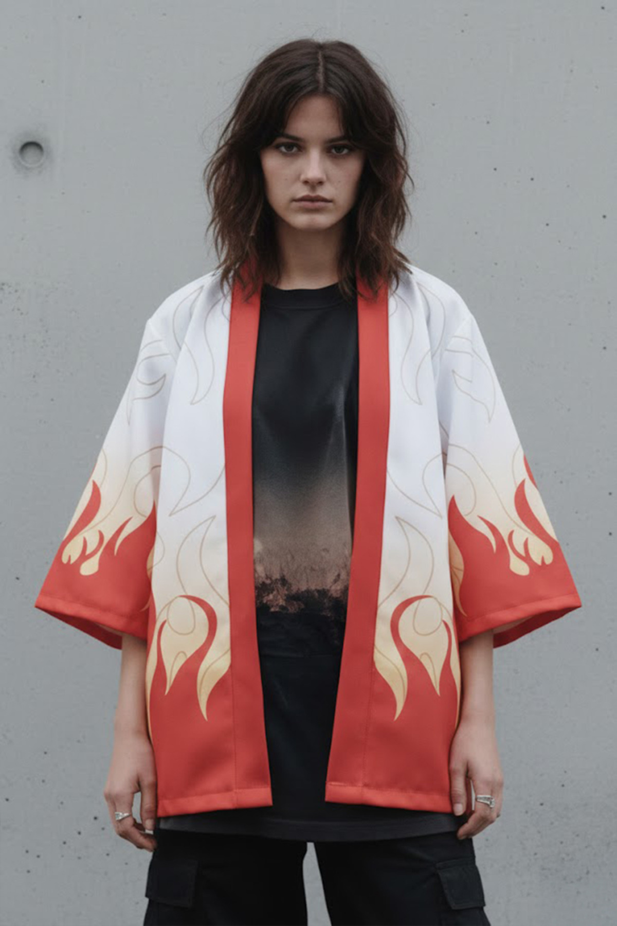 Beyaz Anime Demon Slayer Kyojuro Rengoku Unisex Kimono