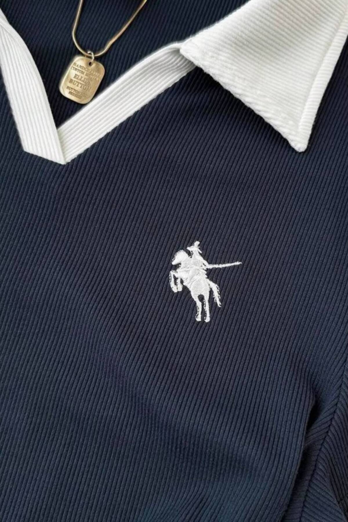 Solo Polo Yaka Nakişli Büzgülü Uzun Kol Bluz