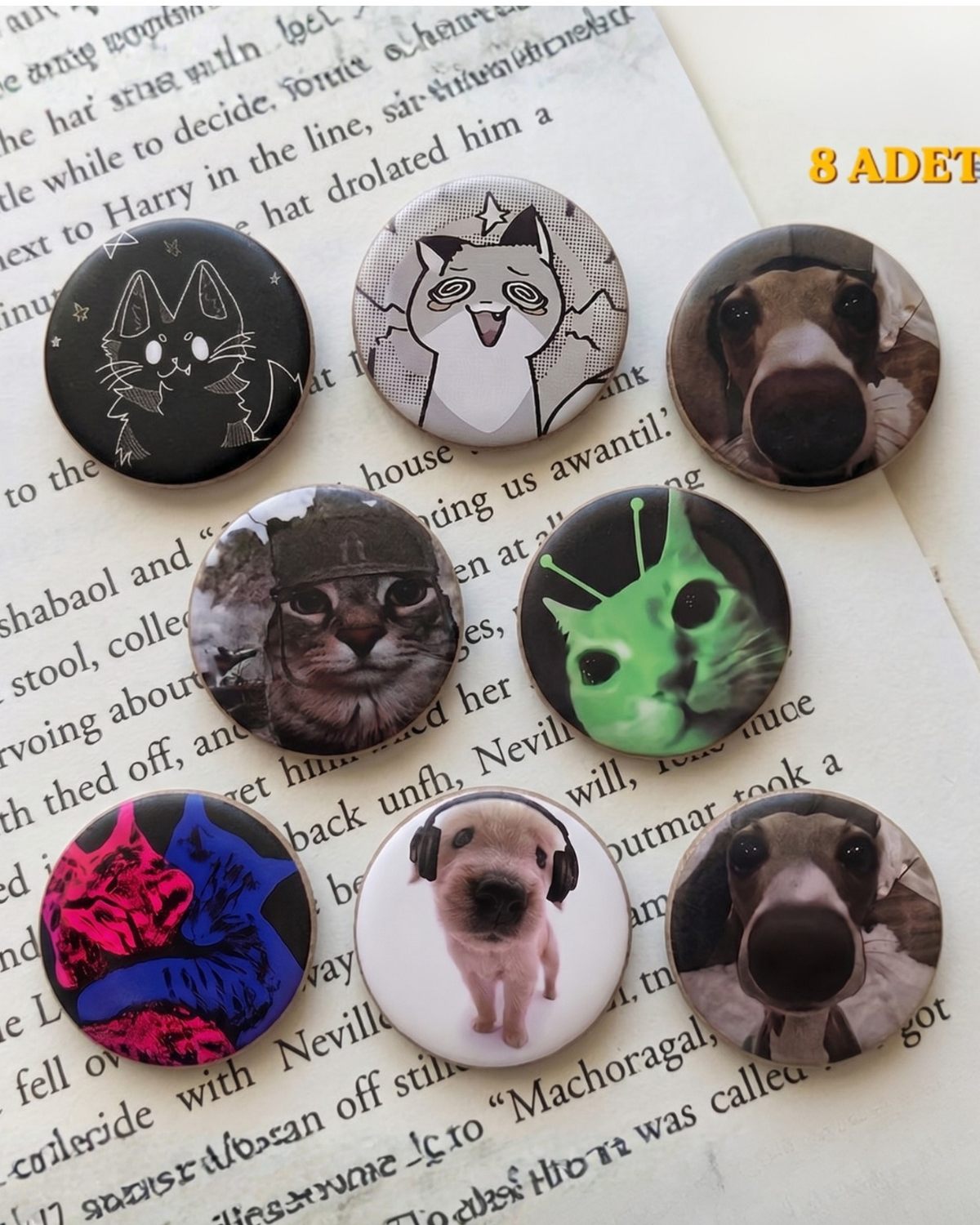 Cute Animal Tasarım 8'li Rozet 70 mm PVC Kaplı Çanta Ceket Yaka Aksesuarı