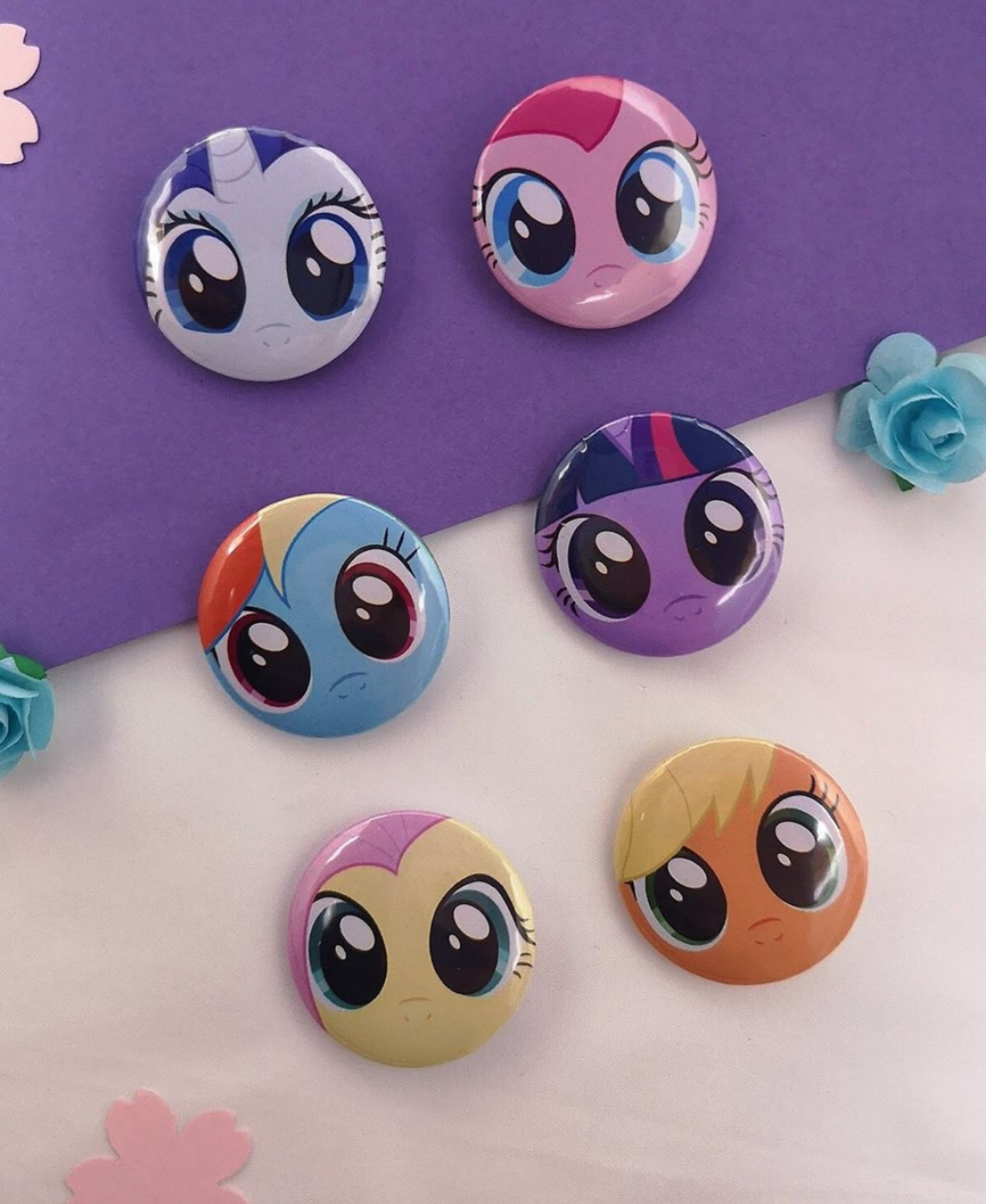 My Little Pony Tasarım 6'lı Rozet 70 mm PVC Kaplı Çanta Ceket Yaka Aksesuarı