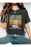 I Like Cats Yıkamalı Oversize Vintage Tshirt