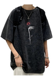 Skeleton Rose Baskılı Oversize Vintage T-Shirt