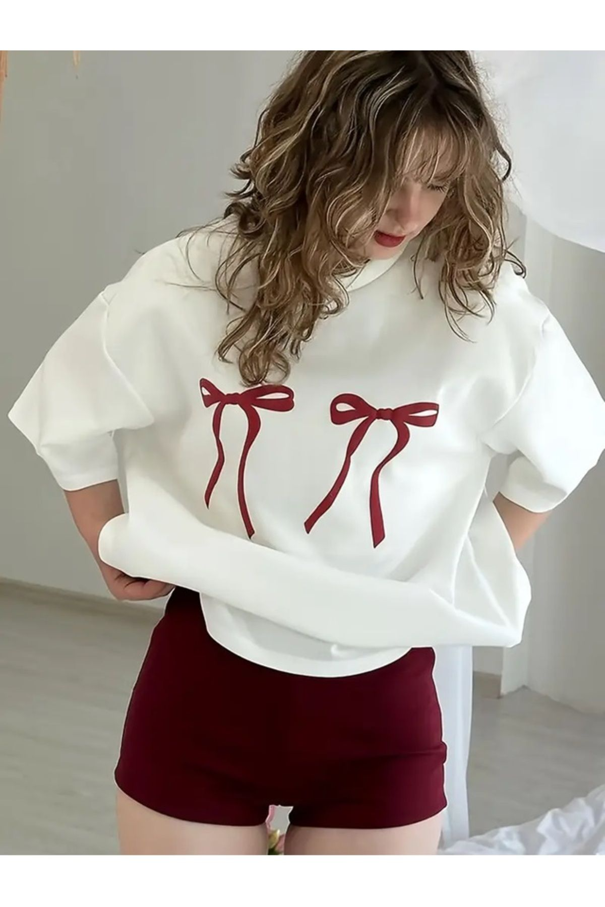Fiyonk Baskılı Oversize Tshirt