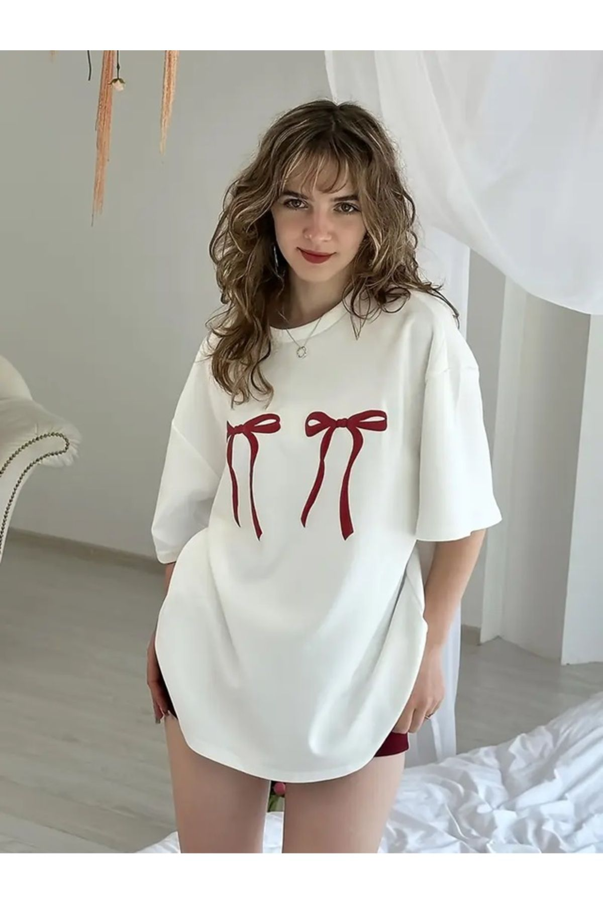 Fiyonk Baskılı Oversize Tshirt