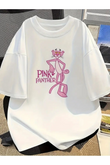 Pembe Panter Baskılı Unisex Oversize T-shirt