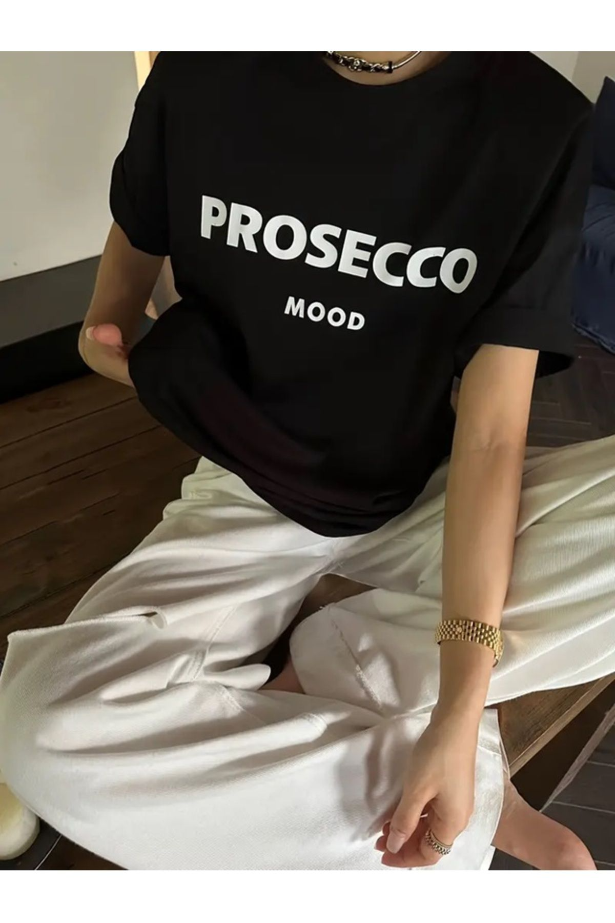 Prosecco Mood Baskılı Oversize T-shirt