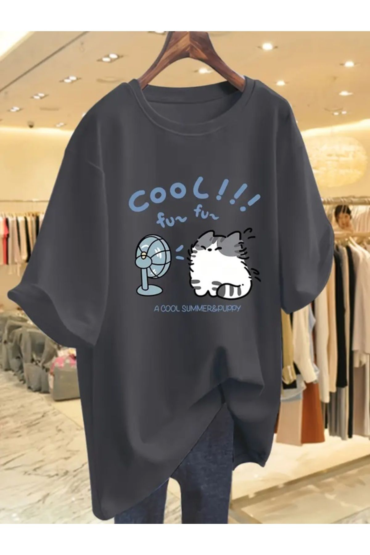 Cool Cat Baskılı Unisex Oversize T-shirt