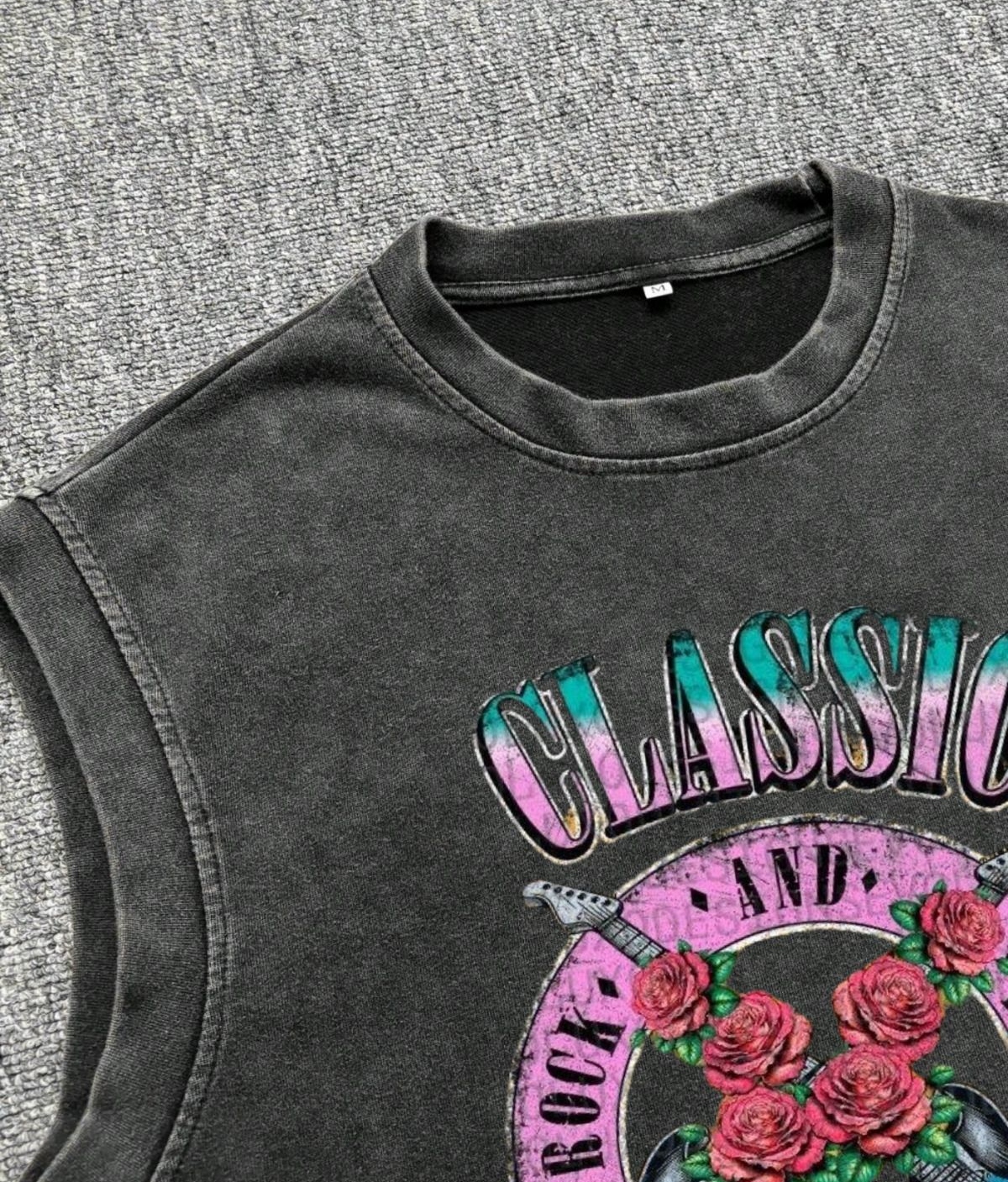 Rock And Roll Kolsuz Atlet Bisiklet Yaka Yıkamalı Vintage Unisex Oversize T-Shirt