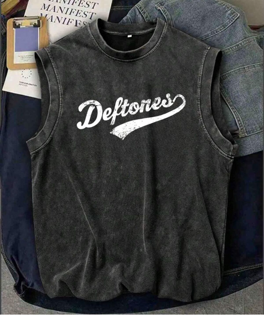 Deftones Kolsuz Atlet Bisiklet Yaka Yıkamalı Vintage Unisex Oversize T-Shirt