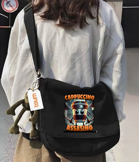 Cappuccino Assassino Baskılı Unisex Postacı Çantası