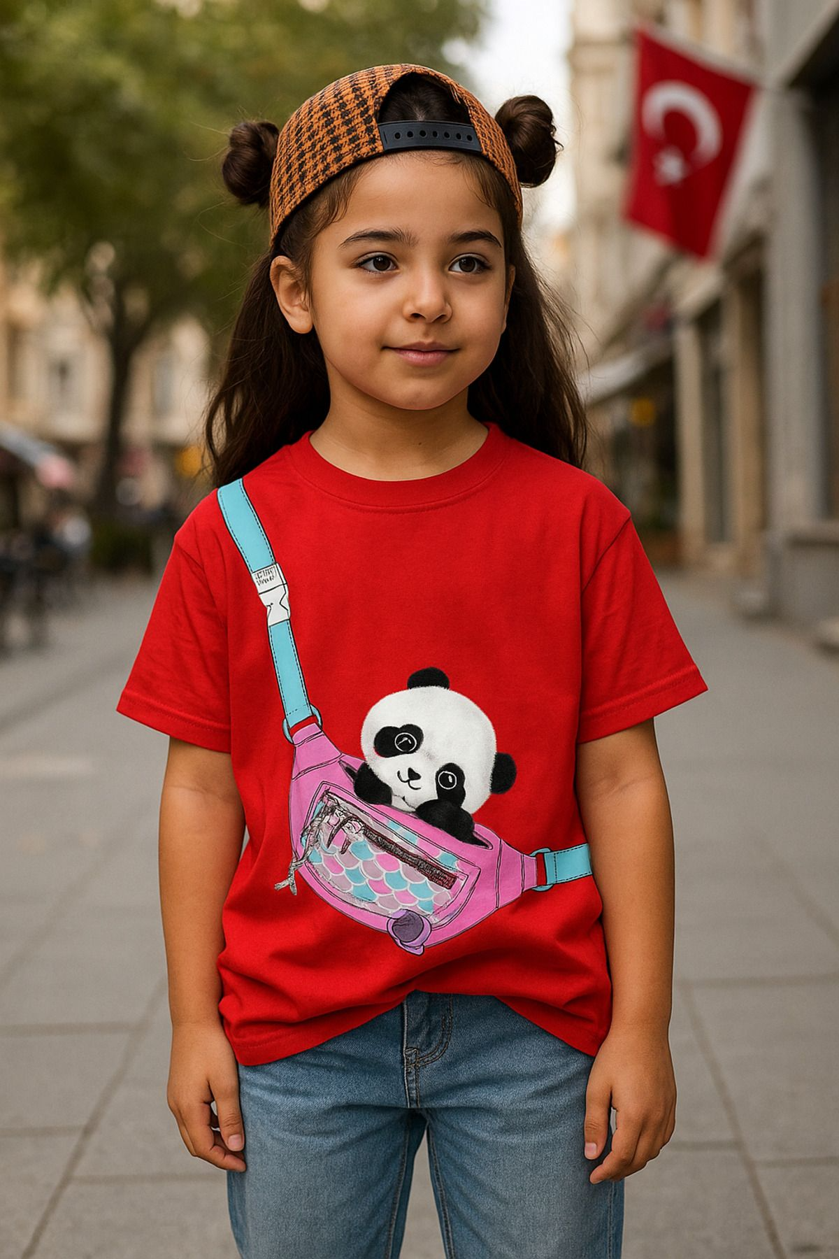 Sevimli Panda Kids Design Unisex Oversize T-Shirt