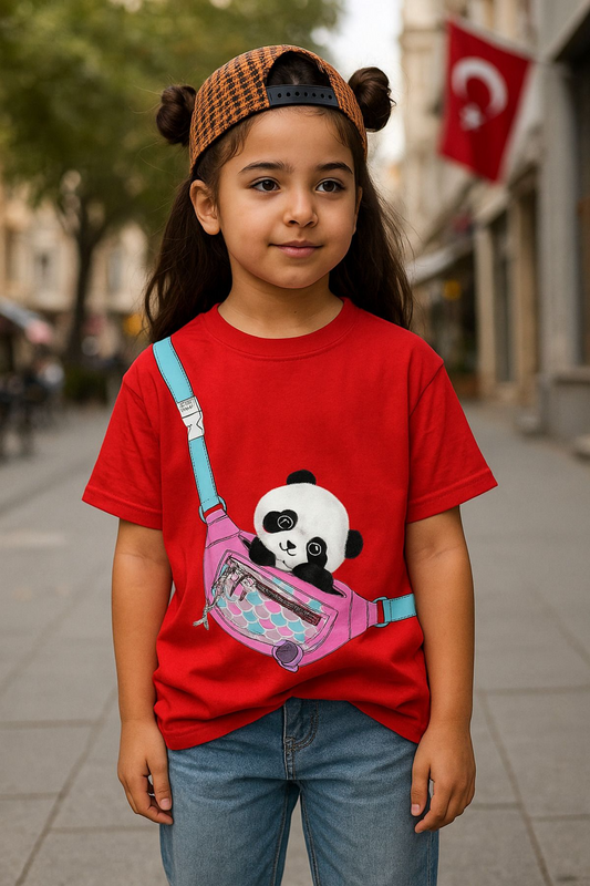 Sevimli Panda Kids Design Unisex Oversize T-Shirt