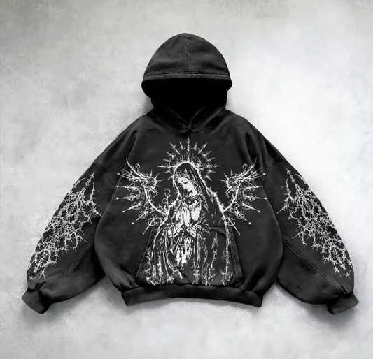 Yıkamalı Warrior Angel Woman Gothic Kapüşonlu Sweatshirt