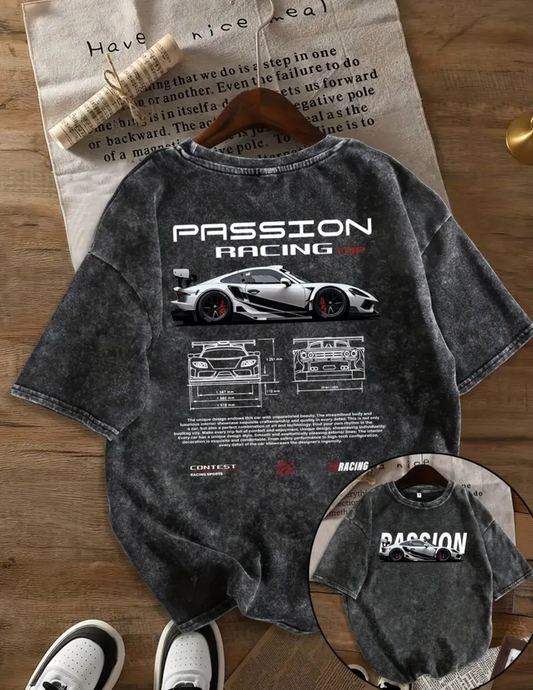 Passion Car Baskılı Yıkamalı Vintage Unisex Oversize T-Shirt
