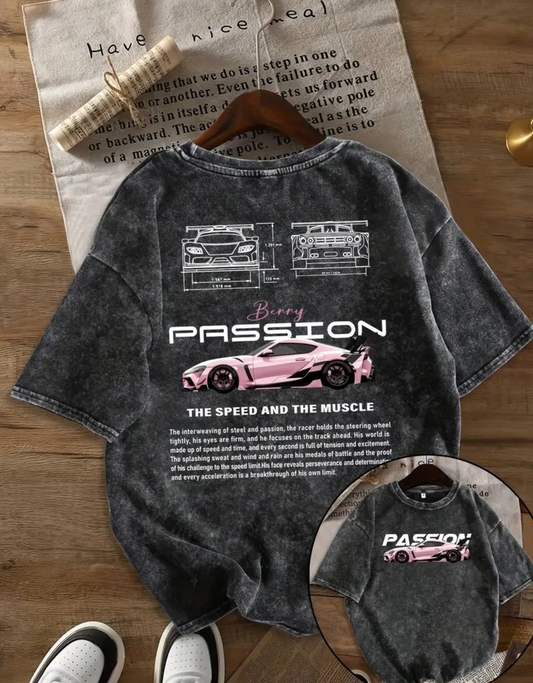 Passion Baskılı Yıkamalı Vintage Unisex Oversize T-Shirt