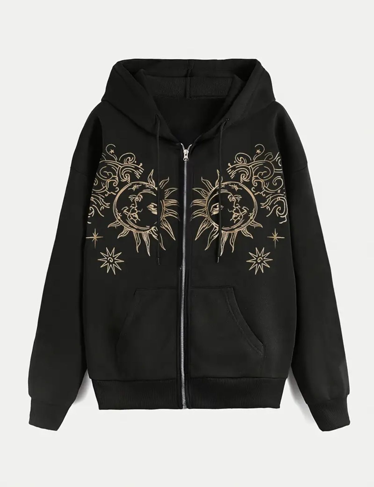 Gothic Baskılı Oversize Fermuarlı Siyah Unisex Kapüşonlu Hırka