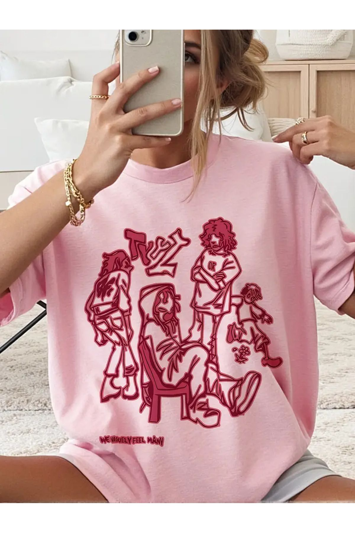 Y2K Retro People Baskılı Unisex Oversize T-shirt