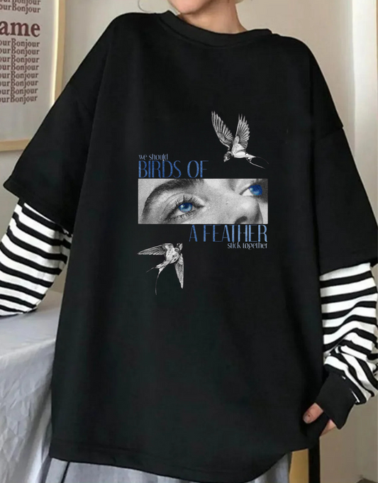 Gothic Eyes Unisex Fake Uzun Kollu Siyah T-Shirt