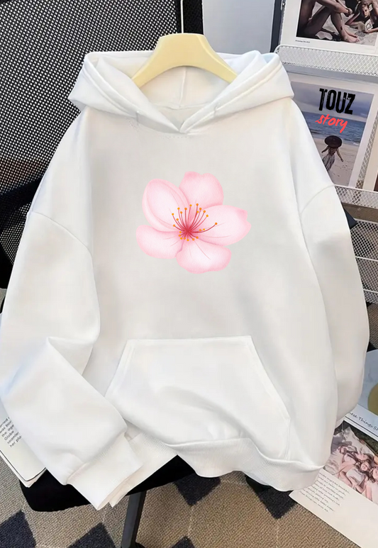 Y2K Falowers Detail Baskılı Kapşonlu Sweatshirt