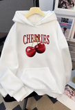 Y2K Cherry Detail Baskılı Kapşonlu Sweatshirt