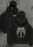 Gothic Skeleton  Oversize Fermuarlı Siyah Unisex Kapüşonlu Hırka