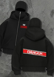 Danger Oversize Fermuarlı Siyah Unisex Kapüşonlu Hırka