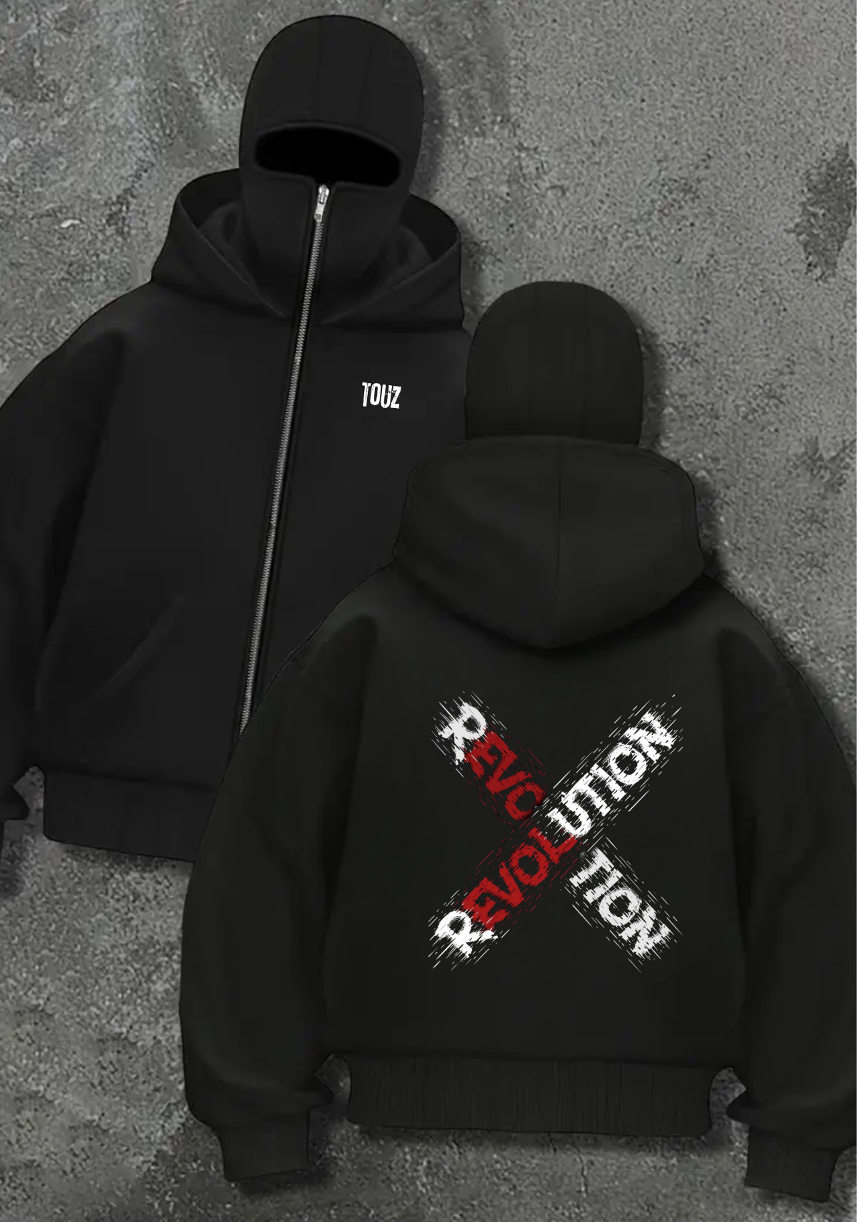 Revolution Oversize Fermuarlı Siyah Unisex Kapüşonlu Hırka