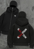 Revolution Oversize Fermuarlı Siyah Unisex Kapüşonlu Hırka