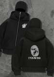 Motorbike Detaylı Oversize Fermuarlı Siyah Unisex Kapüşonlu Hırka