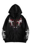 Gothic Baskılı Oversize Fermuarlı Siyah Unisex Kapüşonlu Hırka
