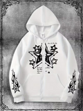 Gothic Star Design Oversize Fermuarlı Siyah Unisex Kapüşonlu Hırka