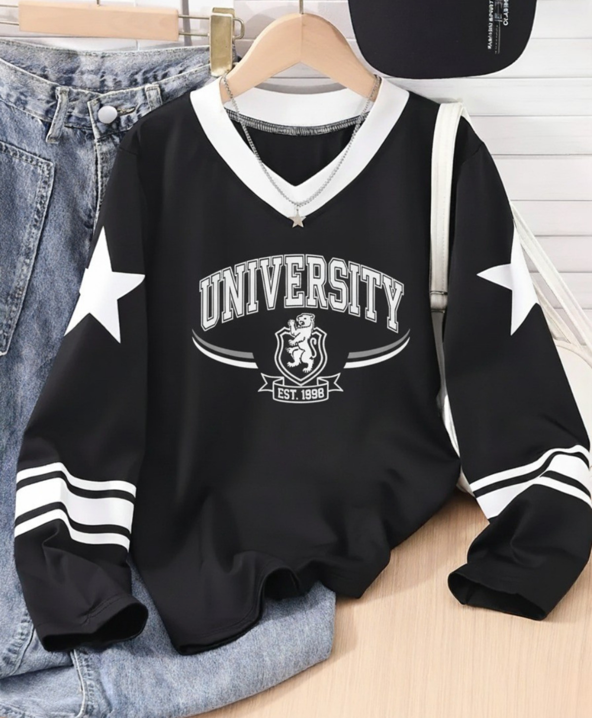 University Design Unisex Oversize V Yaka Sweatshirt