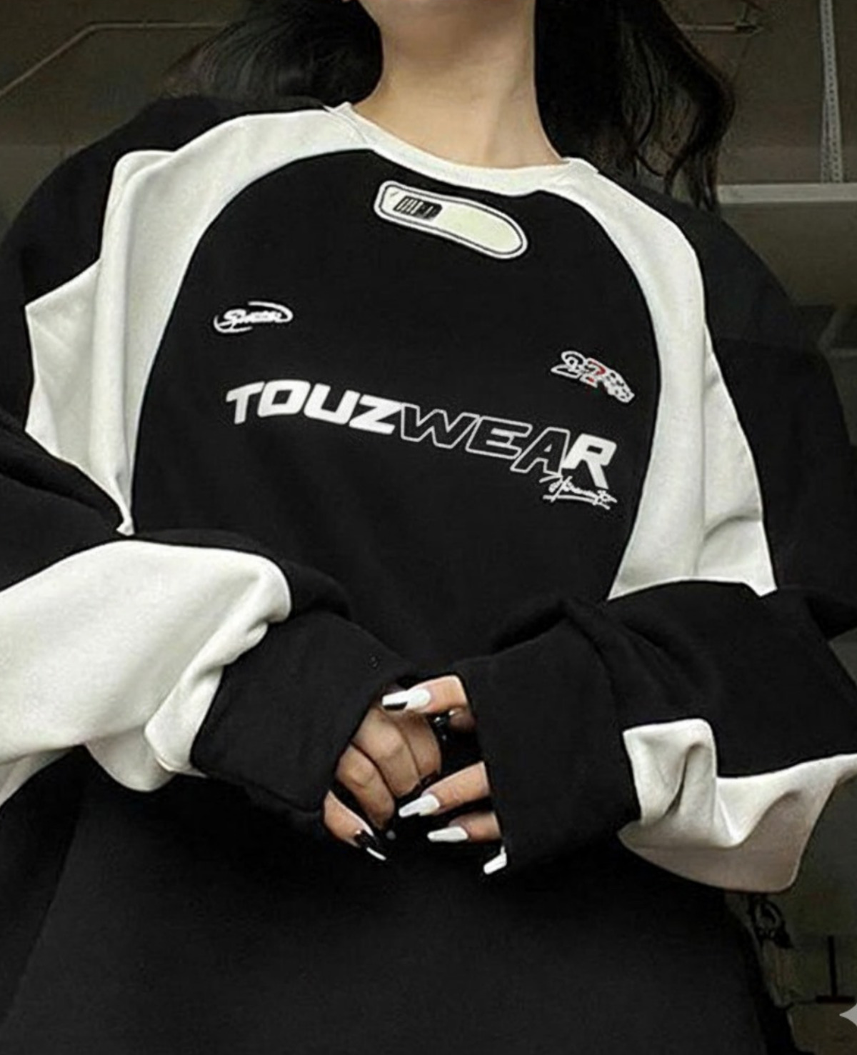 Y2K Streetwear TouzWear Baskılı Siyah Unisex Oversize Bisiklet Yaka Sweatshirt