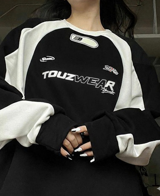 Y2K Streetwear TouzWear Baskılı Siyah Unisex Oversize Bisiklet Yaka Sweatshirt