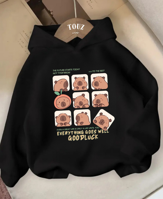Young Capibara iplik Kalın Sweet Hoodie