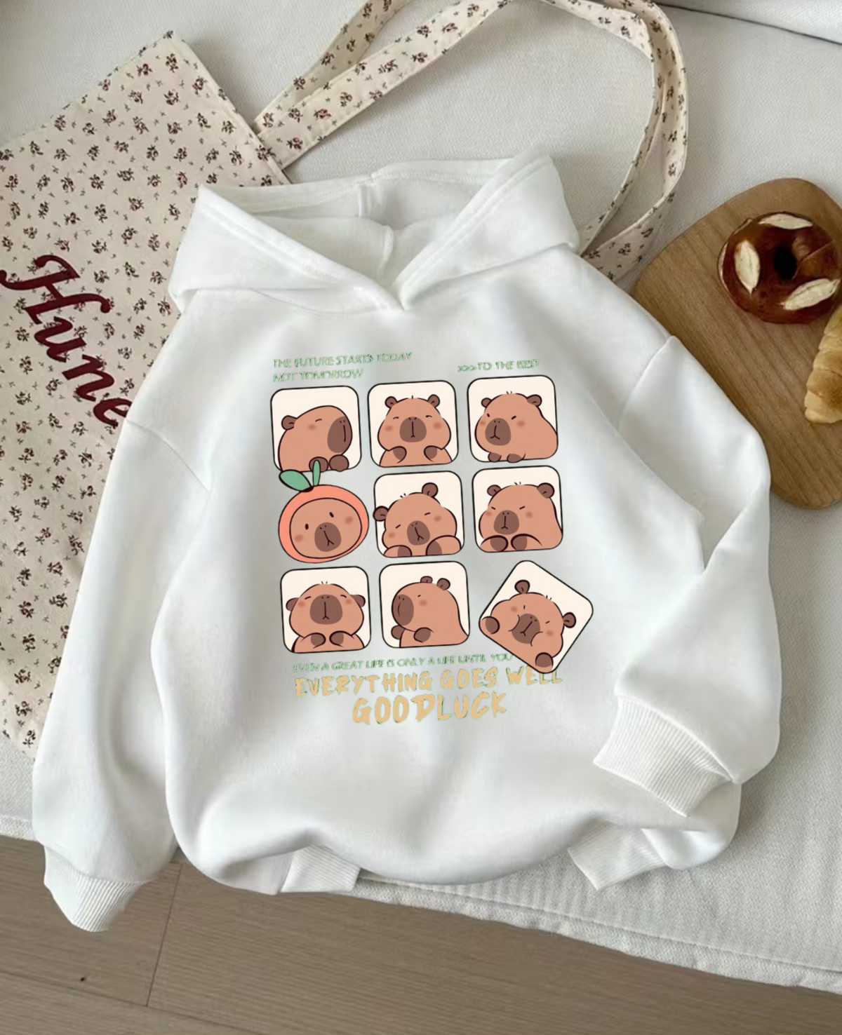 Young Capibara iplik Kalın Sweet Hoodie