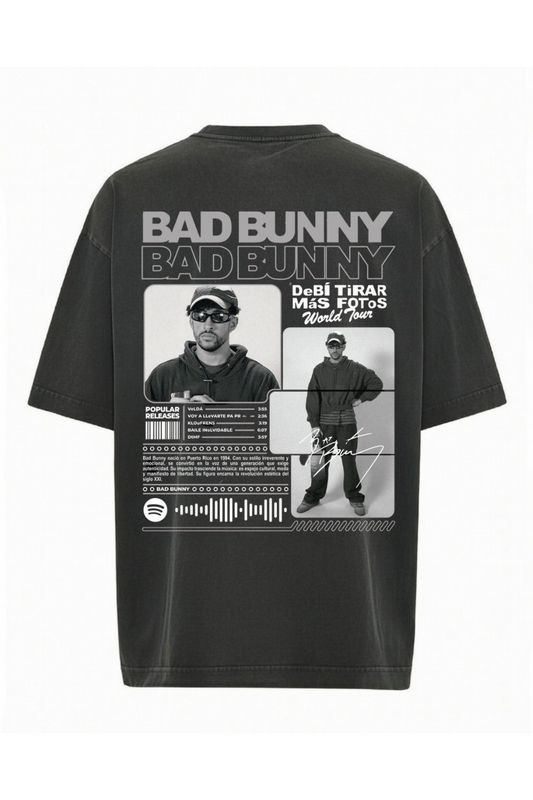 Bad Bunny Baskılı Yıkamalı Oversize T-Shirt