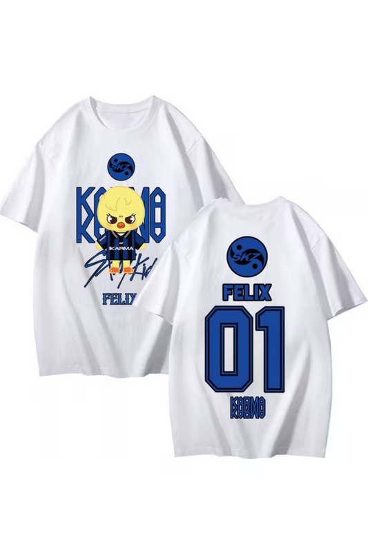 K-POP 01 Felix Stray Kids Karma Baskılı Unisex Oversize T-Shirt