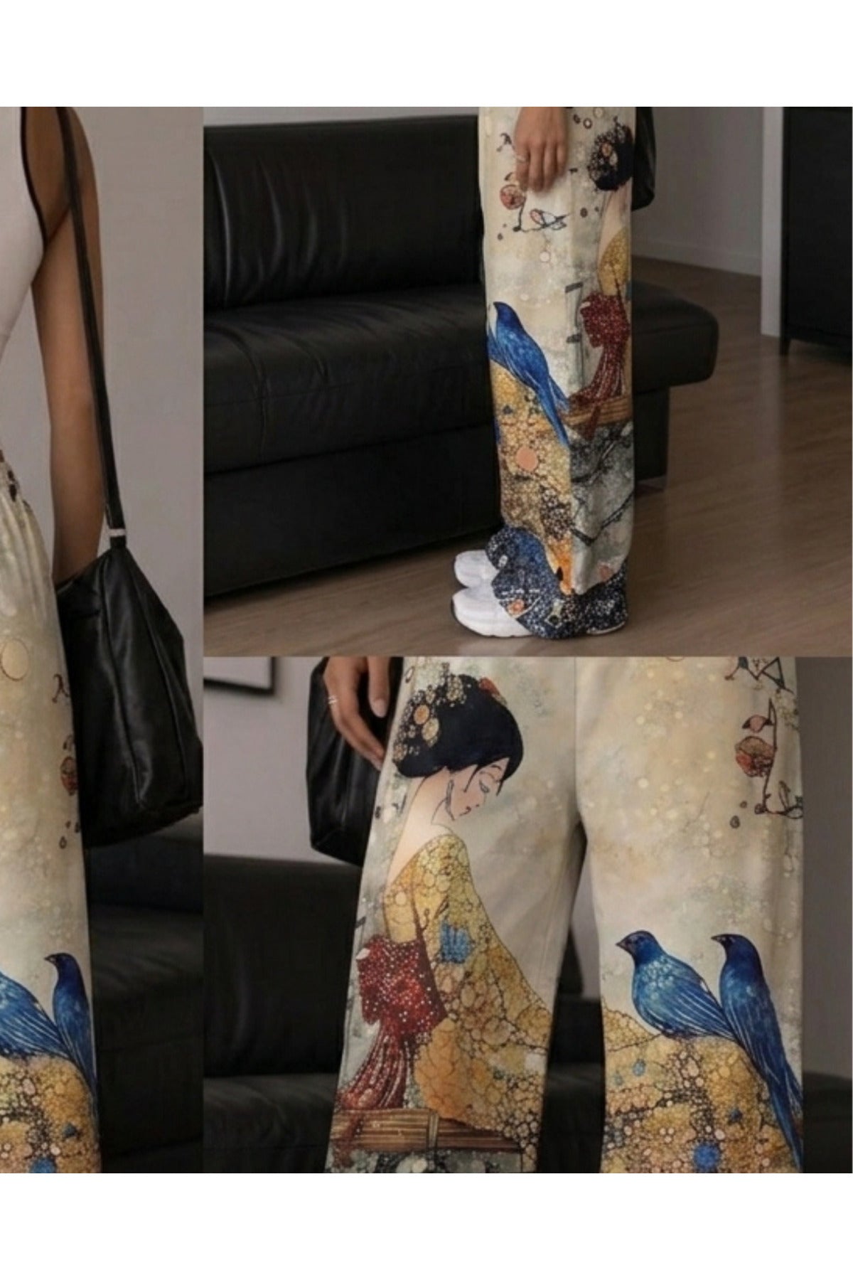 Japon Geisha & Bird Printed Unisex Baggy Eşofman