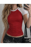 Retro Grunge Renkli Raglan Kol Slim Basic T-Shirt - Kırmızı