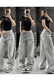 Y2K Streetwear Detail Gri Jean Pantolon