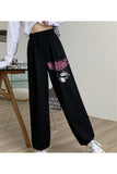 Kuromi Pink Baskılı Oversize Unisex Siyah Eşofman Altı