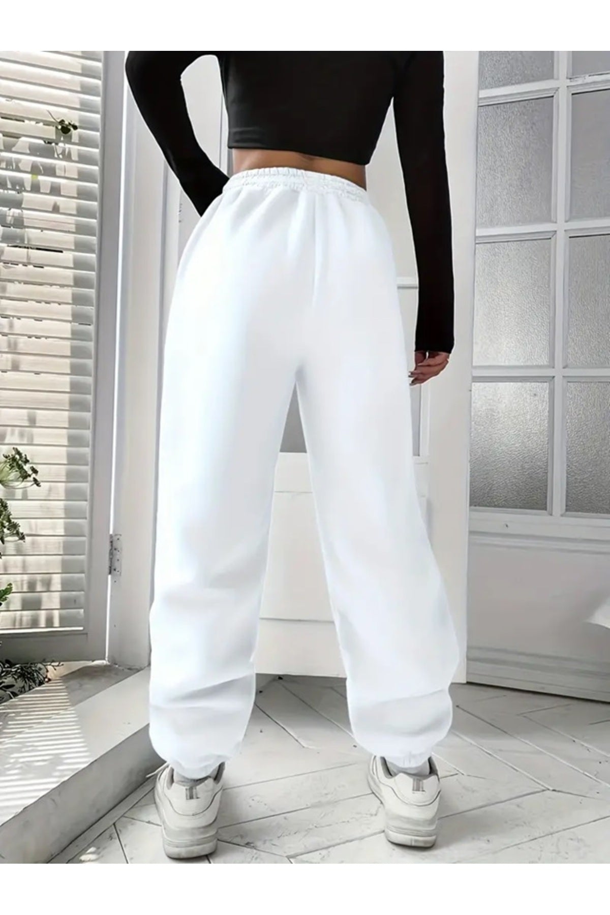 Casual Baskılı Unisex Beyaz Paça Lastikli Eşofman Altı