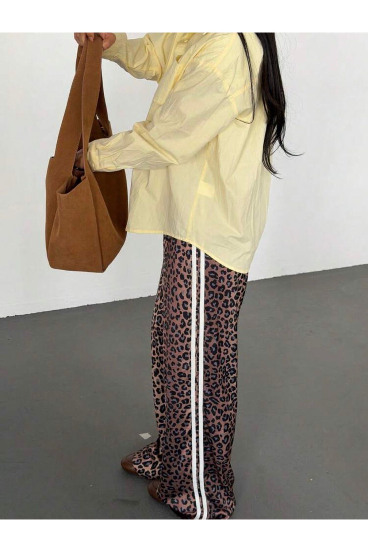 Leopar Detail Çift Çizgili Y2K Style Pantolon Eşofman